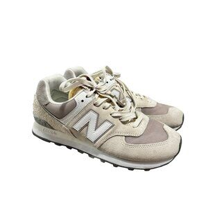 New Balance 574 Athletic Casual Sneakers Suede White Cream Lace Up 8.5 M 10 W